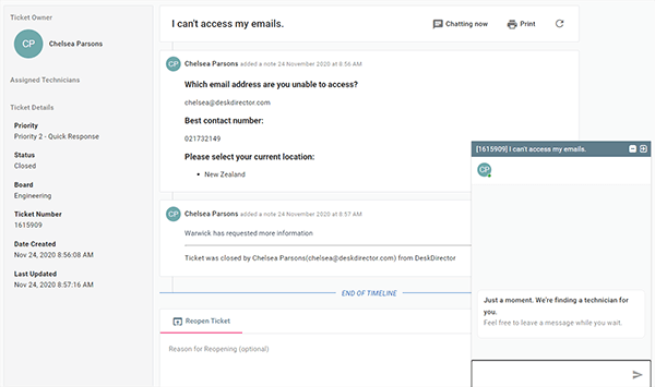 Personalized Experience Use Case_User Portal - Ticket View and Live Chat
